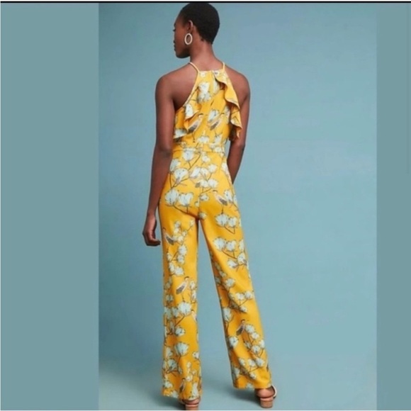 ANTHROPOLOGIE l Crane Floral Print Ruffle Flare Jump Suite Varun Bahl Warbler 10 - Picture 2 of 12